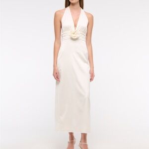 Elegant Rosette Halter Midi Dress